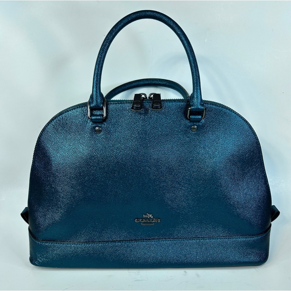 COACH SIERRA SATCHEL Metallic Teal Crossgrain Leather Dome Handbag H1757-F22313